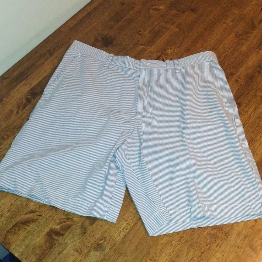 Banana Republic Shorts Gray Blue White Emerson Striped Seersucker Cotton 36